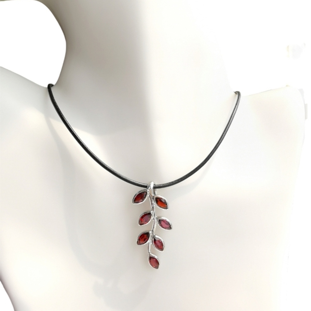 Sterling Silver Garnet Branch Pendant Necklace New